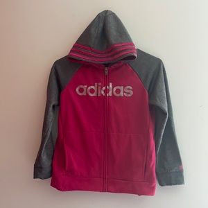 Hot pink with gray Adidas sweatshirt for girls. Size 10/12.